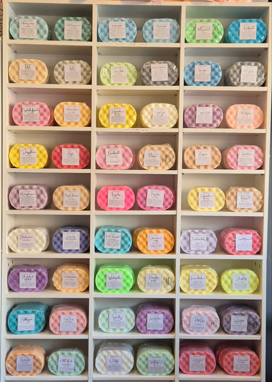 Exfoliating soap filled sponge